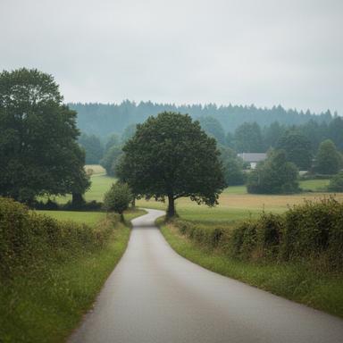 Ruhige Landstrasse bei Landecy im Kanton Genf mit bewaldetem Hintergrund